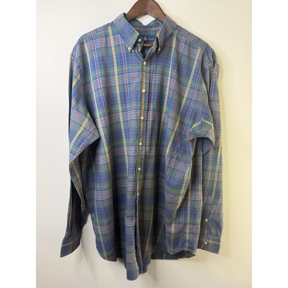 Polo Ralph Lauren Classic Fit Men's  Button Down Blue Plaid Shirt Long Sleeve XL